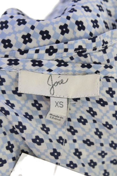Joie Womens Silk Geometric Print Sleeveless Round Neck Tank Blue Size XS