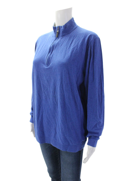 J. Mclaughlin Women's Long Sleeves Collared Basic T-Shirt Blue Size M