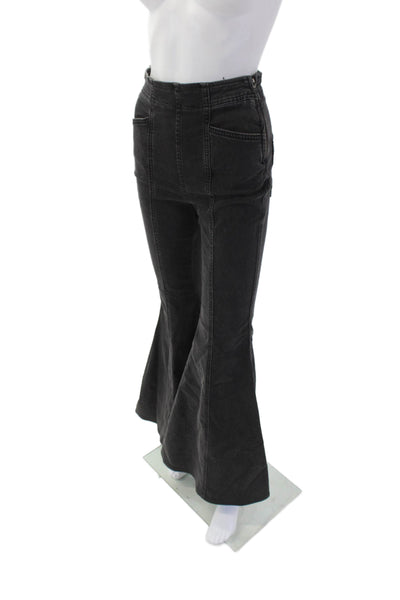 We The Free Women's Zip Closure Flat Front Fitted Flare Leg Pants Black Size 25