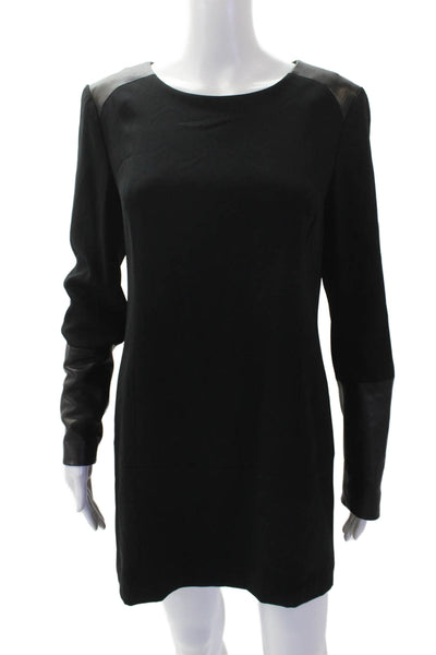 Rag & Bone Women's Round Neck Long Sleeves Leather Trim Mini Dress Black Size 4
