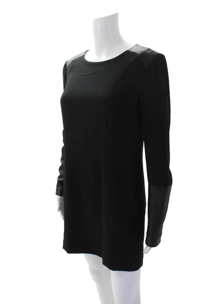 Rag & Bone Women's Round Neck Long Sleeves Leather Trim Mini Dress Black Size 4