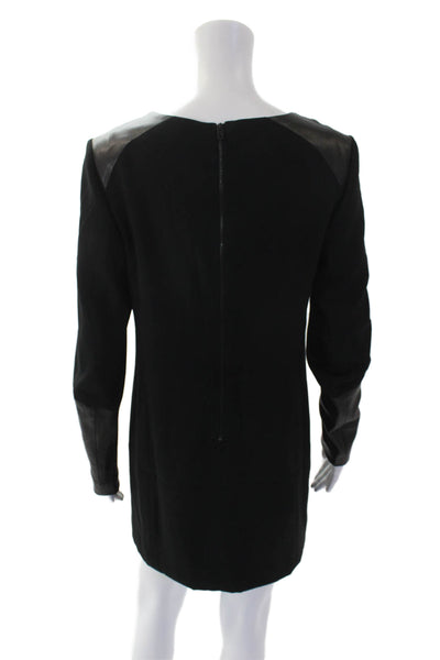 Rag & Bone Women's Round Neck Long Sleeves Leather Trim Mini Dress Black Size 4