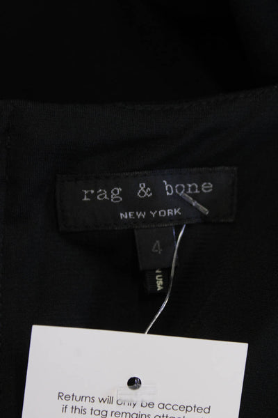 Rag & Bone Women's Round Neck Long Sleeves Leather Trim Mini Dress Black Size 4