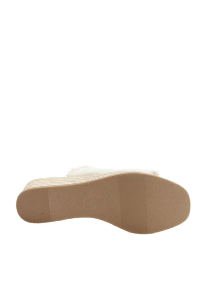 Splendid Women's Fringe Open Toe Wedge Espadrille Slide Sandal White Size 11