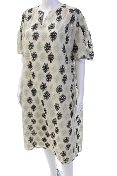Masai Womens Geometric Layered Short Sleeve Sheath Dress White Size M