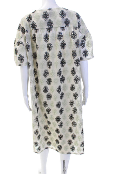 Masai Womens Geometric Layered Short Sleeve Sheath Dress White Size M