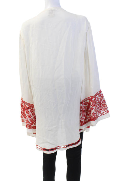Haute Hippie Womens Silk Eyelet Key Hole Neck Blouse White Red Size Medium