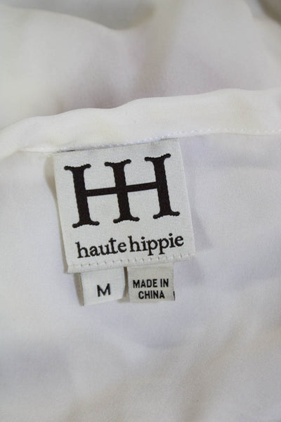 Haute Hippie Womens Silk Eyelet Key Hole Neck Blouse White Red Size Medium