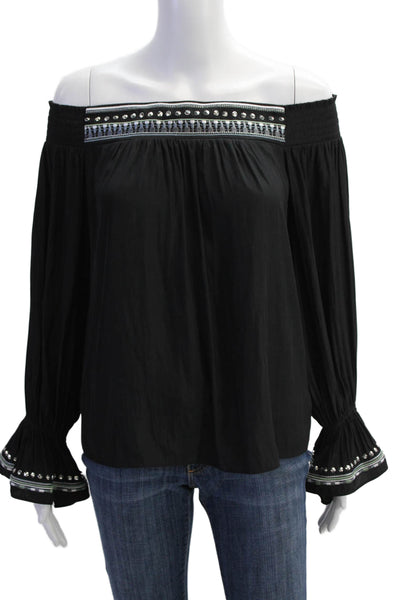Ramy Brook Womens Off The Shoulder Long Sleeve Blouse Top Black Size S