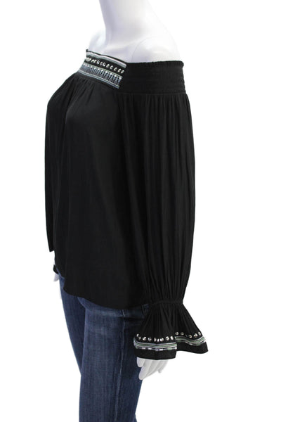 Ramy Brook Womens Off The Shoulder Long Sleeve Blouse Top Black Size S