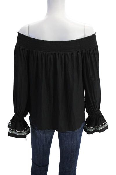 Ramy Brook Womens Off The Shoulder Long Sleeve Blouse Top Black Size S