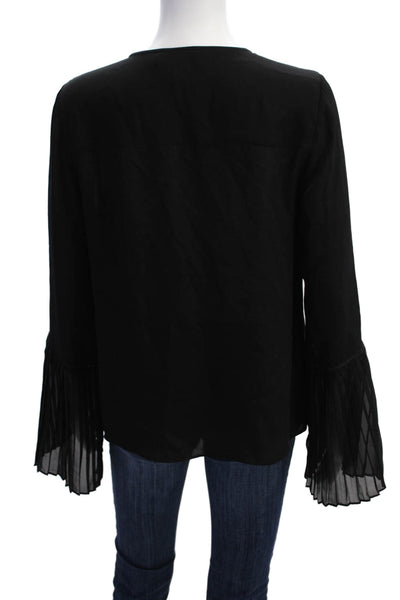Ramy Brook Womens Silk Long Sleeve V-Neck Pullover Blouse Solid Black Size S