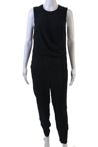 Theory Womens Sleeveless Zippered Round Neck Jumpsuit Solid Black Size S