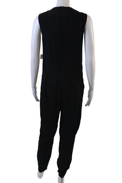 Theory Womens Sleeveless Zippered Round Neck Jumpsuit Solid Black Size S