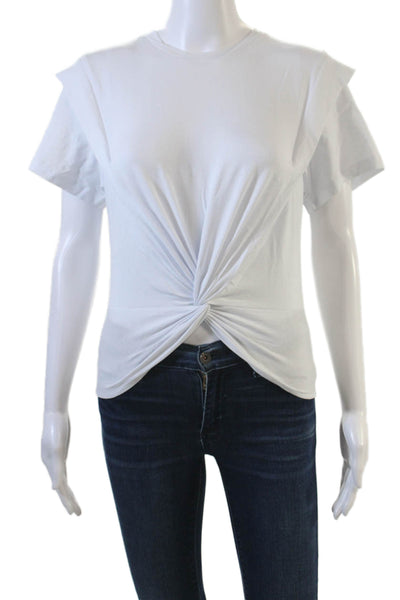 Ronny Kobo Womens Twisted Knot Short Sleeve Basic T-Shirt White Size S