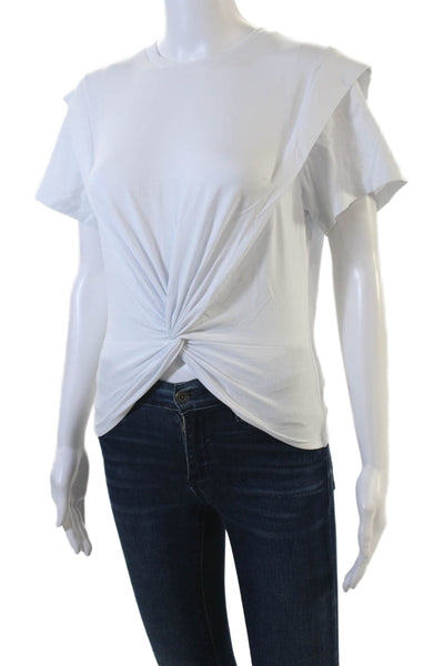 Ronny Kobo Womens Twisted Knot Short Sleeve Basic T-Shirt White Size S