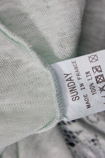 Sunday Womens Linen Low Back Detail Lace Trim Sheer Blouse Mint Green Size L