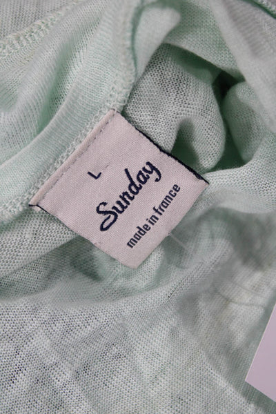 Sunday Womens Linen Low Back Detail Lace Trim Sheer Blouse Mint Green Size L
