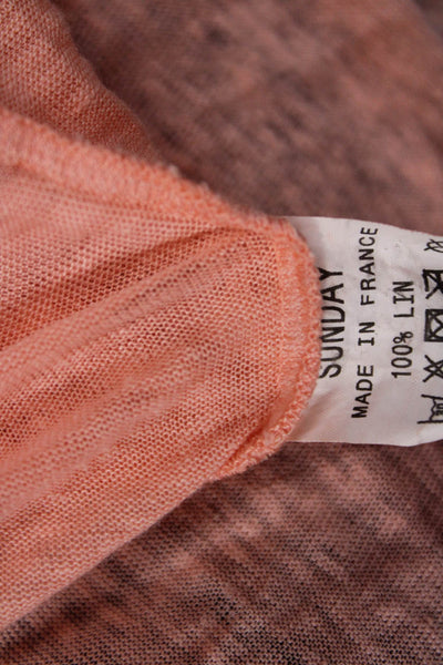 Sunday Womens Linen Sheer Low Back Detail Lace Trim Blouse Orange Size L