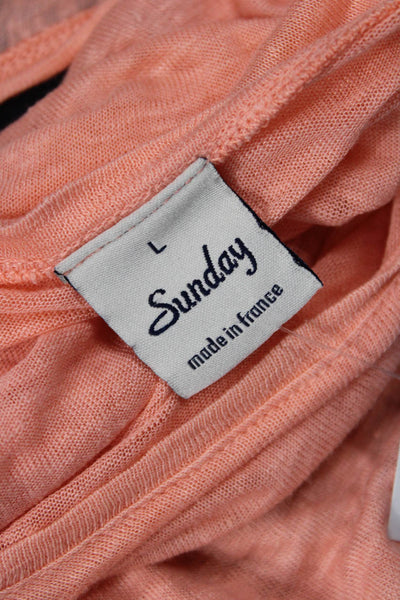 Sunday Womens Linen Sheer Low Back Detail Lace Trim Blouse Orange Size L