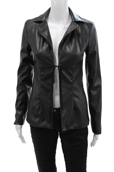 Superdown Women's Long Sleeves Tie Waist Faux Leather Jacket Black Size XXS