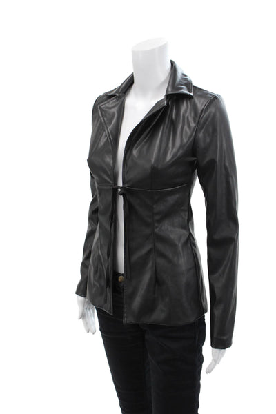 Superdown Women's Long Sleeves Tie Waist Faux Leather Jacket Black Size XXS