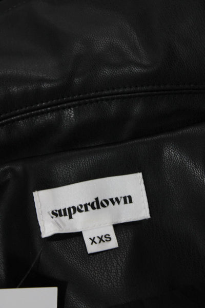 Superdown Women's Long Sleeves Tie Waist Faux Leather Jacket Black Size XXS