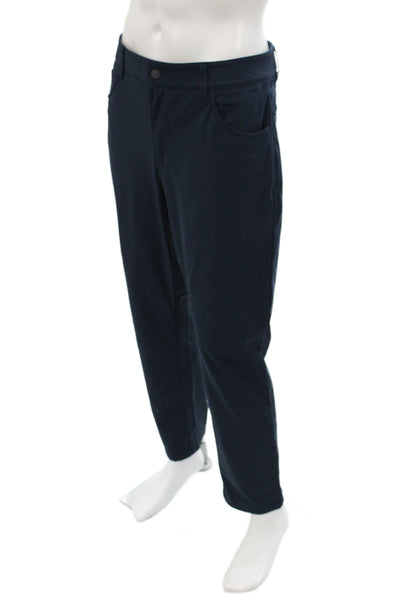Johnnie-o Mens Textured Zip Button Straight Leg Dress Pants Navy Blue Size EUR 3