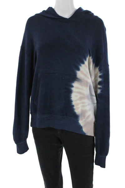 Monrow Womens Textured Cotton V-neck Tie Dye Knit Hoodie Navy Size S