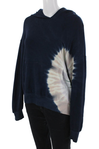 Monrow Womens Textured Cotton V-neck Tie Dye Knit Hoodie Navy Size S