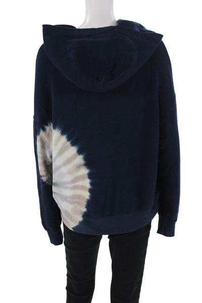 Monrow Womens Textured Cotton V-neck Tie Dye Knit Hoodie Navy Size S