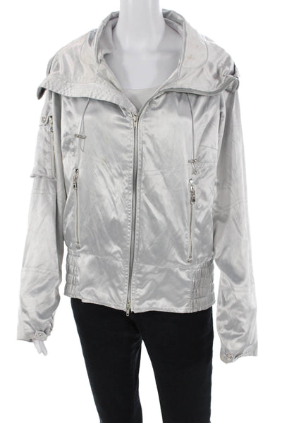 Ralph Lauren Black Label Textured High Neck Full Zip Shiny Jacket Silver Tone Si