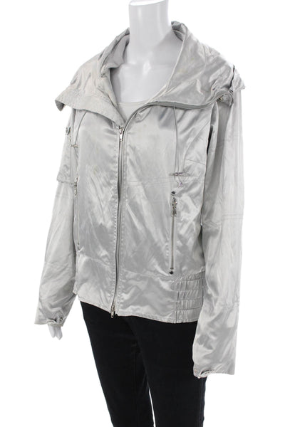 Ralph Lauren Black Label Textured High Neck Full Zip Shiny Jacket Silver Tone Si