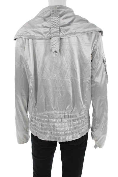Ralph Lauren Black Label Textured High Neck Full Zip Shiny Jacket Silver Tone Si