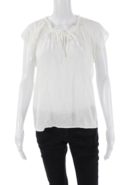 Rails Womens Linen Blend V-Neck Short Sleeve Pullover Blouse Top White Size M