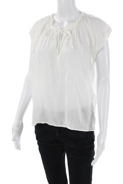 Rails Womens Linen Blend V-Neck Short Sleeve Pullover Blouse Top White Size M