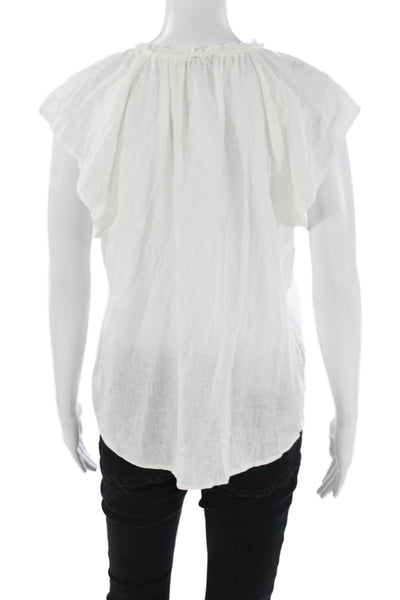 Rails Womens Linen Blend V-Neck Short Sleeve Pullover Blouse Top White Size M