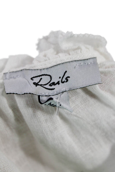 Rails Womens Linen Blend V-Neck Short Sleeve Pullover Blouse Top White Size M