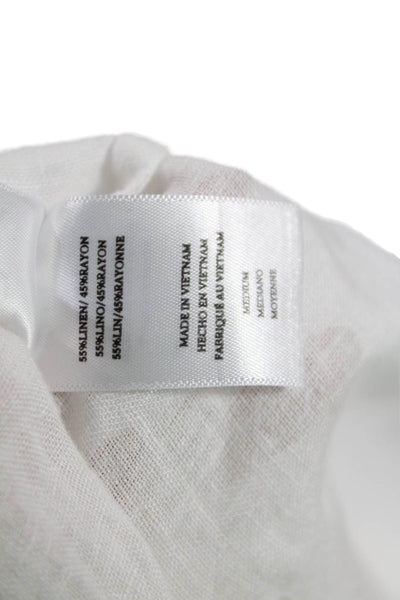 Rails Womens Linen Blend V-Neck Short Sleeve Pullover Blouse Top White Size M