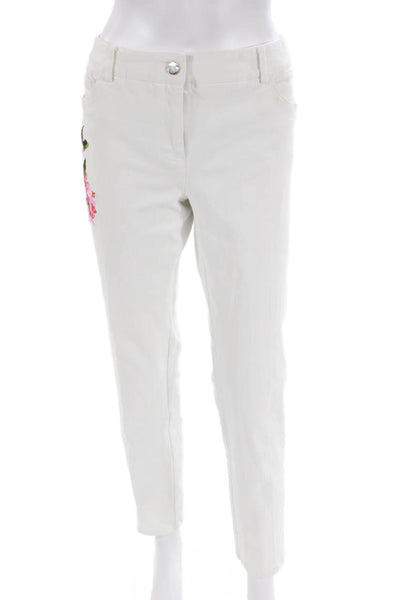 Elliott Lauren Womens Cotton Blend Floral Embroidered Tapered Jeans White Size 6