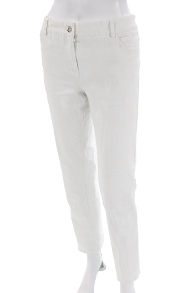 Elliott Lauren Womens Cotton Blend Floral Embroidered Tapered Jeans White Size 6