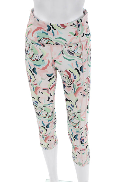 Athleta Womens Stretch Abstract Print Mid-Rise Cropped Activewear Pink Size M