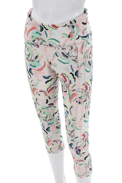 Athleta Womens Stretch Abstract Print Mid-Rise Cropped Activewear Pink Size M