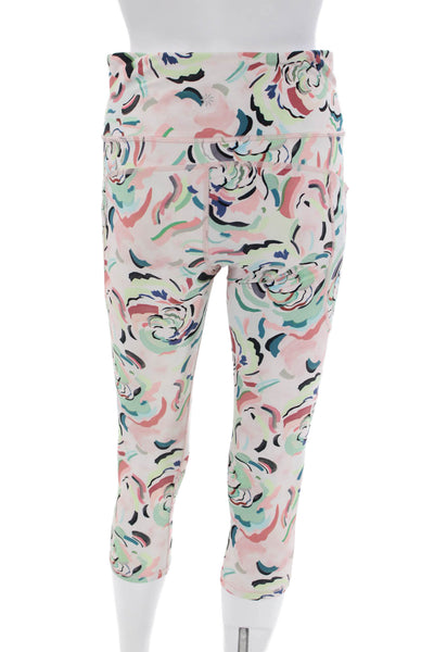 Athleta Womens Stretch Abstract Print Mid-Rise Cropped Activewear Pink Size M