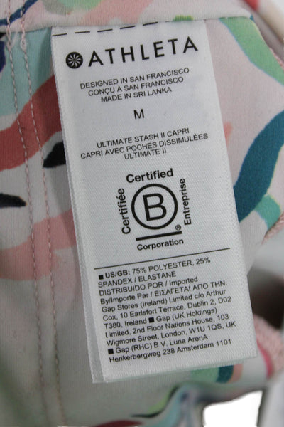 Athleta Womens Stretch Abstract Print Mid-Rise Cropped Activewear Pink Size M