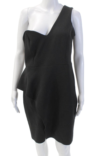 Halston Heritage Womens One Shoulder Layered Detail Mini Dress Black Size 8