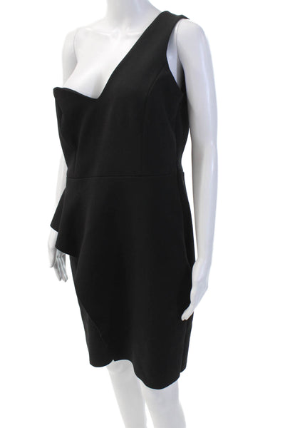 Halston Heritage Womens One Shoulder Layered Detail Mini Dress Black Size 8