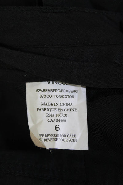 Vince Womens Pleated Waist Pocketed Tapered Leg Pants Solid Black Size 6