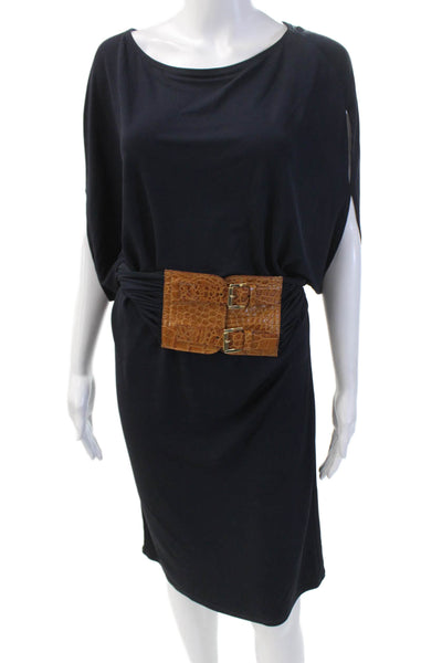 Michael Kors Womens Boat Neck Short Sleeve Belted Dress Dark Blue Size 10