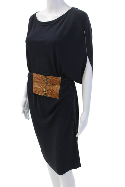 Michael Kors Womens Boat Neck Short Sleeve Belted Dress Dark Blue Size 10